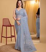 Soft Net Embroidery Saree & Banglory Silk Blouse