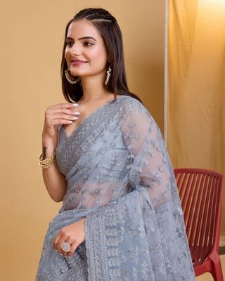 Soft Net Embroidery Saree & Banglory Silk Blouse 2