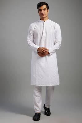 Arruga stylish white multi-tone embroidery kurta pyjama 1