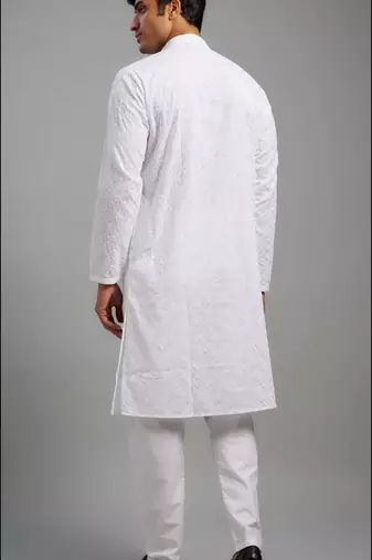 Arruga stylish white multi-tone embroidery kurta pyjama