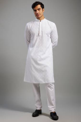 Arruga stylish white multi-tone embroidery kurta pyjama