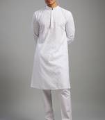 Arruga stylish white multi-tone embroidery kurta pyjama