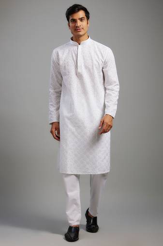 Arruga stylish white multi-tone embroidery kurta pyjama