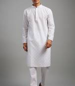 Arruga stylish white multi-tone embroidery kurta pyjama