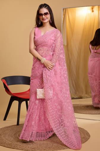 Soft Net Embroidery Saree & Soft Banglory Silk Blouse