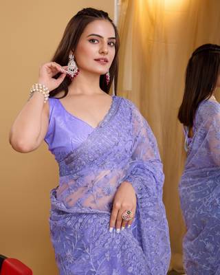 Soft Net Embroidery Saree & Soft Banglory Silk Blouse 2