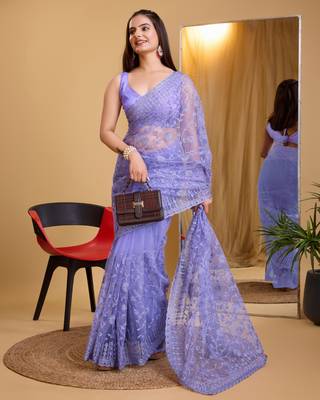 Soft Net Embroidery Saree & Soft Banglory Silk Blouse 3