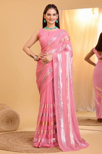 Soft Georgette Embroidery Saree & Soft Banglory Silk Blouse