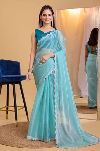 Soft Burberry Silk Embroidery Saree & Soft Banglory Silk Blouse