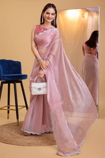 Soft Burberry Silk Embroidery Saree & Soft Banglory Silk Blouse