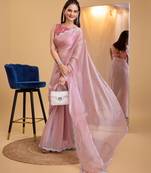 Soft Burberry Silk Embroidery Saree & Soft Banglory Silk Blouse