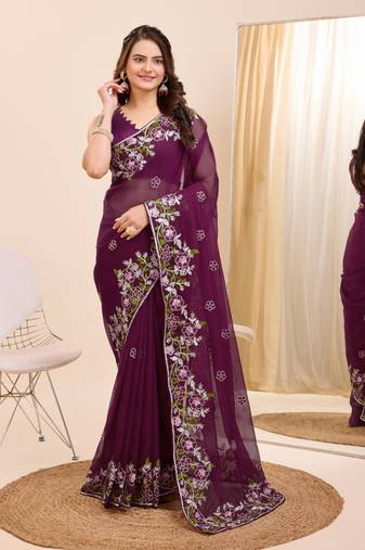 Soft Organza Embroidery Saree & Soft Organza Blouse