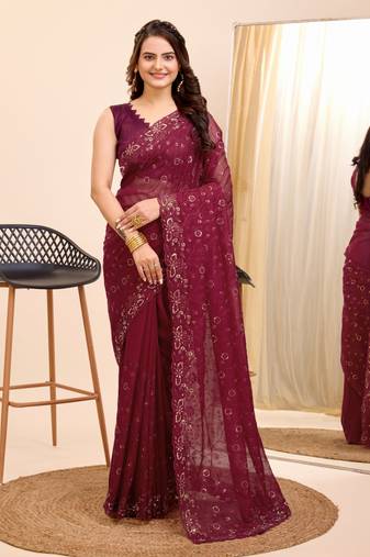 Soft Organza Embroidery Saree & Soft Organza Blouse