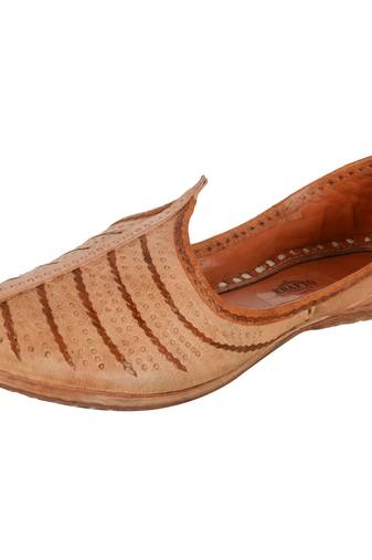Peach brown leather men's jodhpuri mojaris