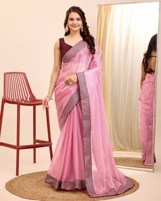 Soft Burberry Chiffon Embroidery Saree & Soft Burberry Chiffon Blous 1