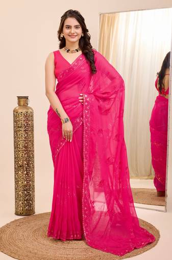 Soft Georgette Embroidery Saree & Soft Georgette Blouse