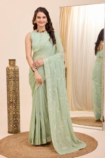 Soft Georgette Embroidery Saree & Soft Georgette Blouse