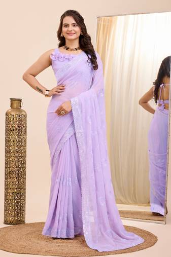Soft Georgette Embroidery Saree & Soft Georgette Blouse
