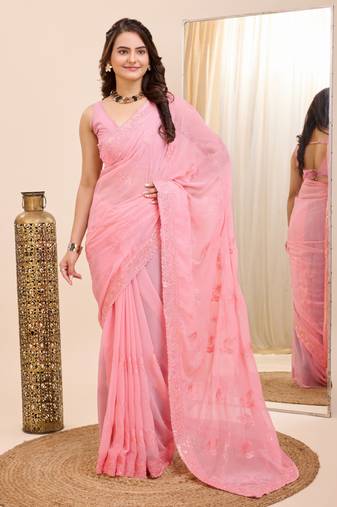 Soft Georgette Embroidery Saree & Soft Georgette Blouse