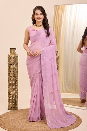 Soft Georgette Embroidery Saree & Soft Georgette Blouse