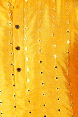 Koshin men's art silk white & yellow mirror work embroidery kurta & for festive & wedding 5