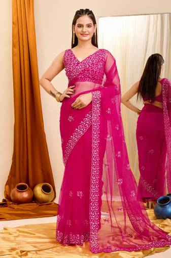 Soft Net Embroidery Saree & Soft Net Blouse