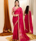 Soft Organza Embroidery With Digital Print Saree & Soft Organza Blouse