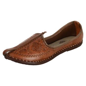 Brown imprinted leather men's jodhpuri mojaris 1