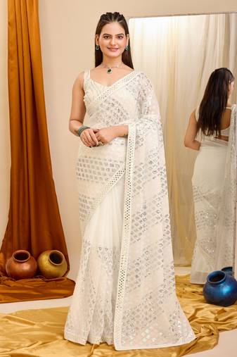 Soft Georgette Embroidery Saree & Soft Georgette Blouse