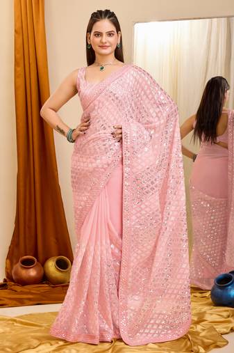 Soft Georgette Embroidery Saree & Soft Georgette Blouse