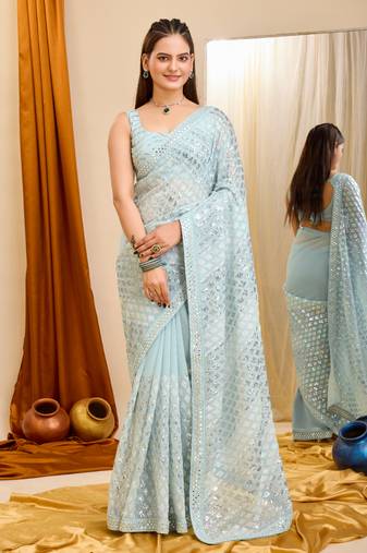 Soft Georgette Embroidery Saree & Soft Georgette Blouse