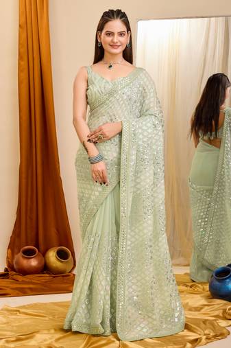 Soft Georgette Embroidery Saree & Soft Georgette Blouse