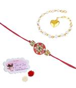 Handmade rakhi combo couple pair orange kundan and heart charm unisex bracelet rakhi set for bhaiya bhabhi