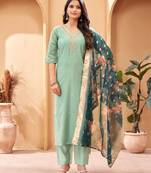  Women's Chanderi Viscose Top With Full Stitched Multi Sizes Straight Kurta 