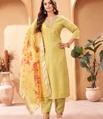  Women's Chanderi Viscose Top With Full Stitched Multi Sizes Straight Kurta 