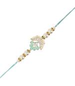 designer kundan pearl rakhi with roli chawal & rakshabandhan card for brother/bro/bhai/men 