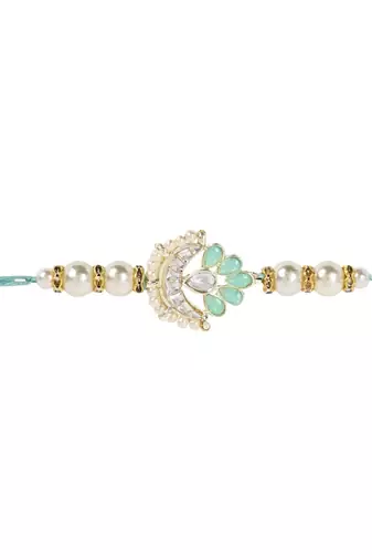 designer kundan pearl rakhi with roli chawal & rakshabandhan card for brother/bro/bhai/men 