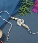 designer kundan pearl rakhi with roli chawal & rakshabandhan card for brother/bro/bhai/men 