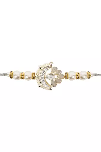 designer kundan pearl rakhi with roli chawal & rakshabandhan card for brother/bro/bhai/men 