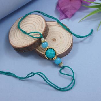 designer pearl beaded bhaiya rakhi with roli chawal & rakshabandhan greeting card for brother 1