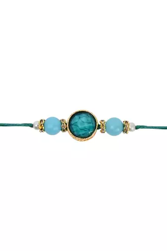 designer pearl beaded bhaiya rakhi with roli chawal & rakshabandhan greeting card for brother
