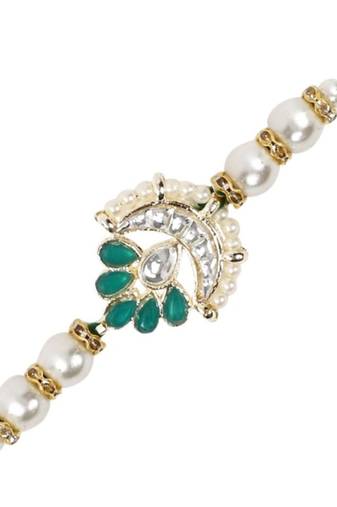 designer kundan pearl rakhi with roli chawal & rakshabandhan card for brother/bro/bhai/men 