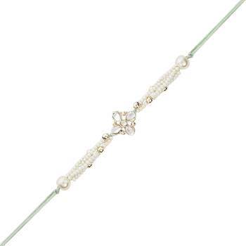pearl beaded bhaiya rakhi with roli chawal & rakshabandhan card for brother 1