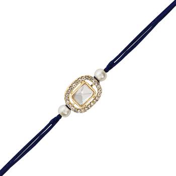 designer kundan pearl bhaiya rakhi with roli chawal & rakshabandhan card for brother/bro/bhai/men  1