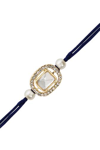 designer kundan pearl bhaiya rakhi with roli chawal & rakshabandhan card for brother/bro/bhai/men (r155bl)