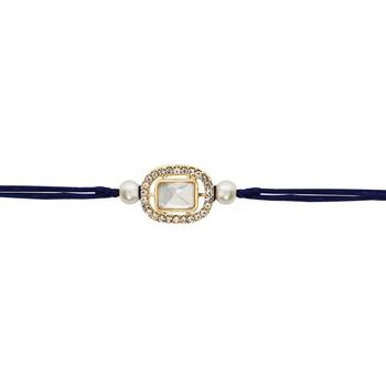 designer kundan pearl bhaiya rakhi with roli chawal & rakshabandhan card for brother/bro/bhai/men  2