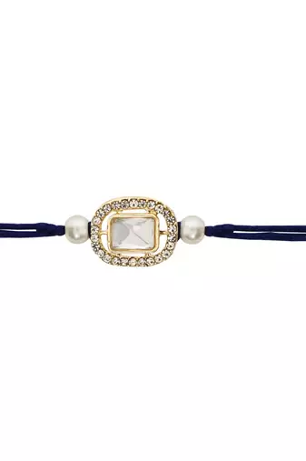 designer kundan pearl bhaiya rakhi with roli chawal & rakshabandhan card for brother/bro/bhai/men 