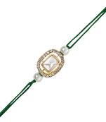 designer kundan pearl bhaiya rakhi with roli chawal & rakshabandhan card for brother/bro/bhai/men 