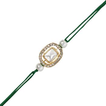 designer kundan pearl bhaiya rakhi with roli chawal & rakshabandhan card for brother/bro/bhai/men  2