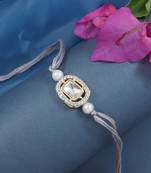 designer kundan pearl bhaiya rakhi with roli chawal & rakshabandhan card for brother/bro/bhai/men 